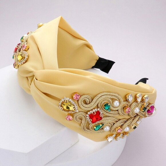 102. Golden Indian Dream Multi Stone Embellished Twisted Headband - Picture 2 of 2